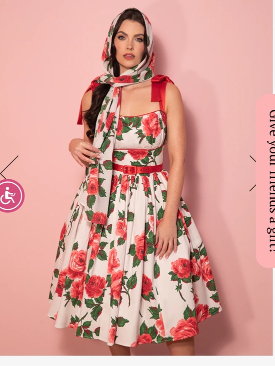 Vixen by Micheline Pitt Dresses & Skirts - 1950S SWING SUNDRESS AND SCARF IN RED VINTAGE ROSES - VIXEN BY MICHELINE PITT